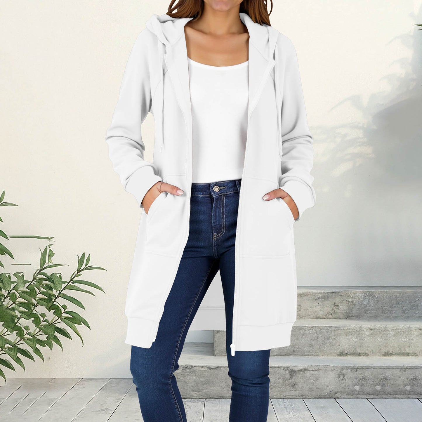Women's Hooded Solid Color Loose Long Fleece Raglan Women's Sweater, Sweater
