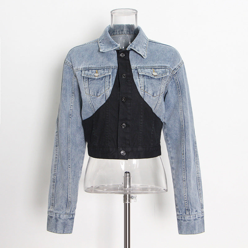 Style Niche Two-piece Set Stitching Denim Suits