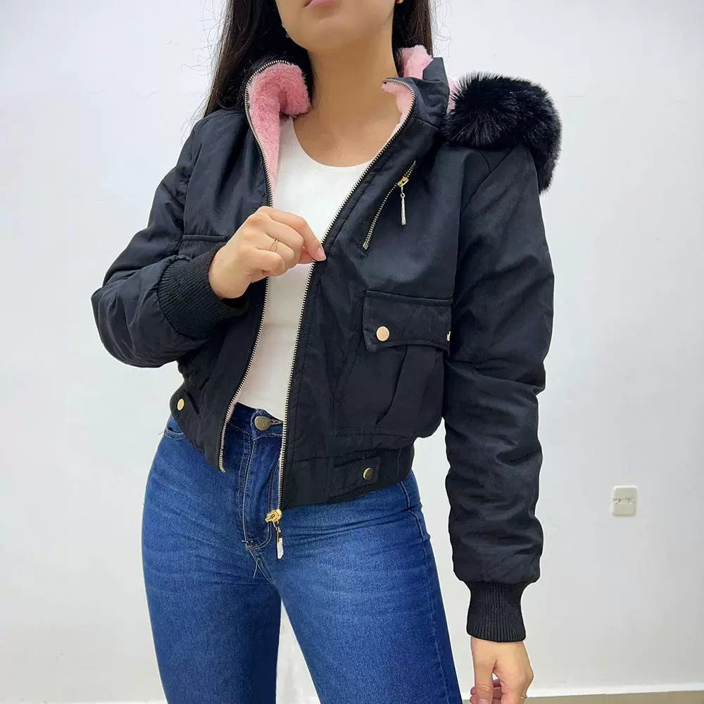 Red Work Clothes Patch Pocket Casual Veet Lining Coats