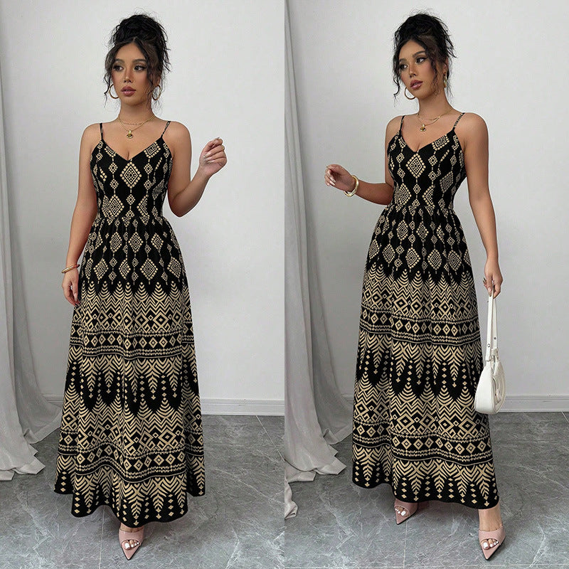 Women's Suspender Halter Character High Slit Ethnic Dress