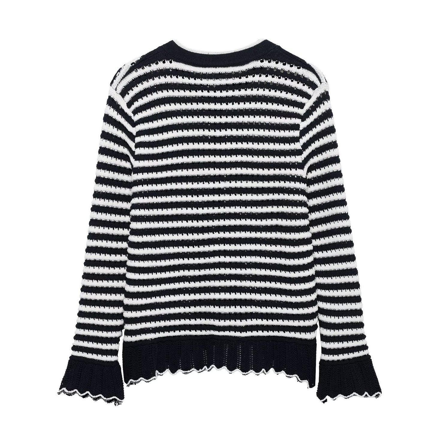 Women's Spring Street Fashion Laminated Decoration Striped Knitwear