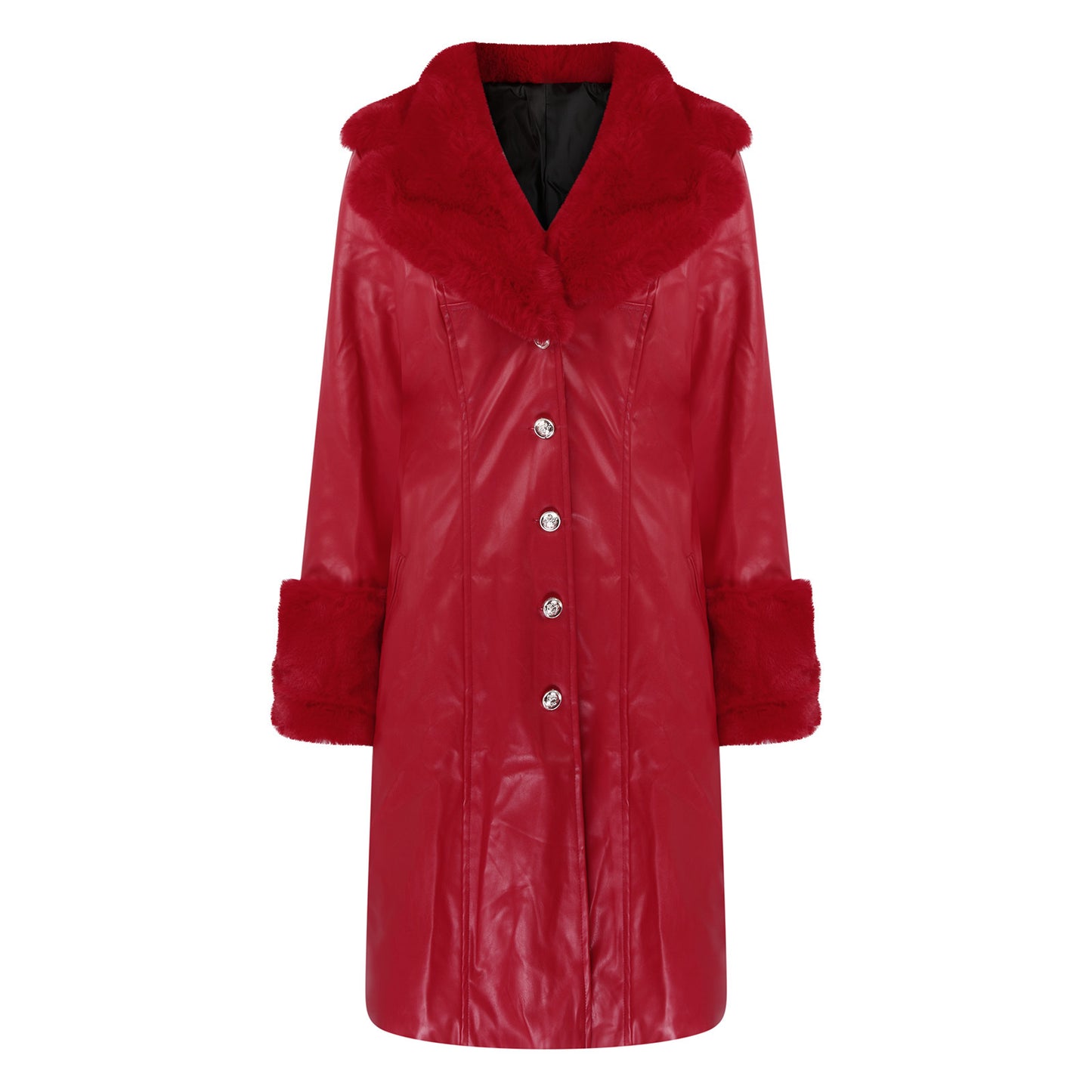 Solid Color Polo Collar Long Fur Jackets