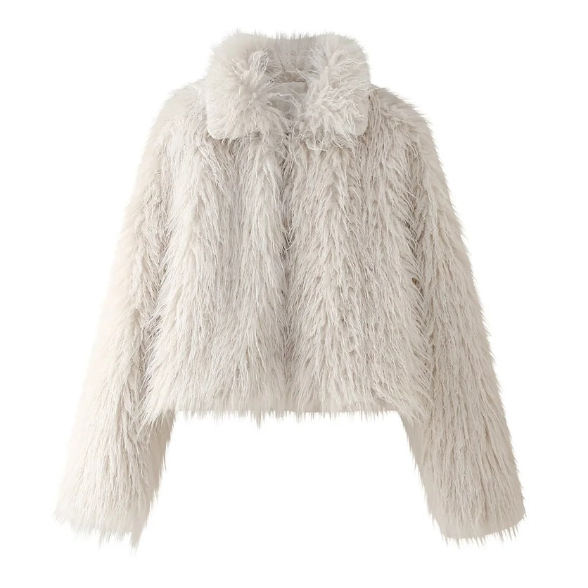 Women's Solid Color Imitation Fur Warm Long Jackets