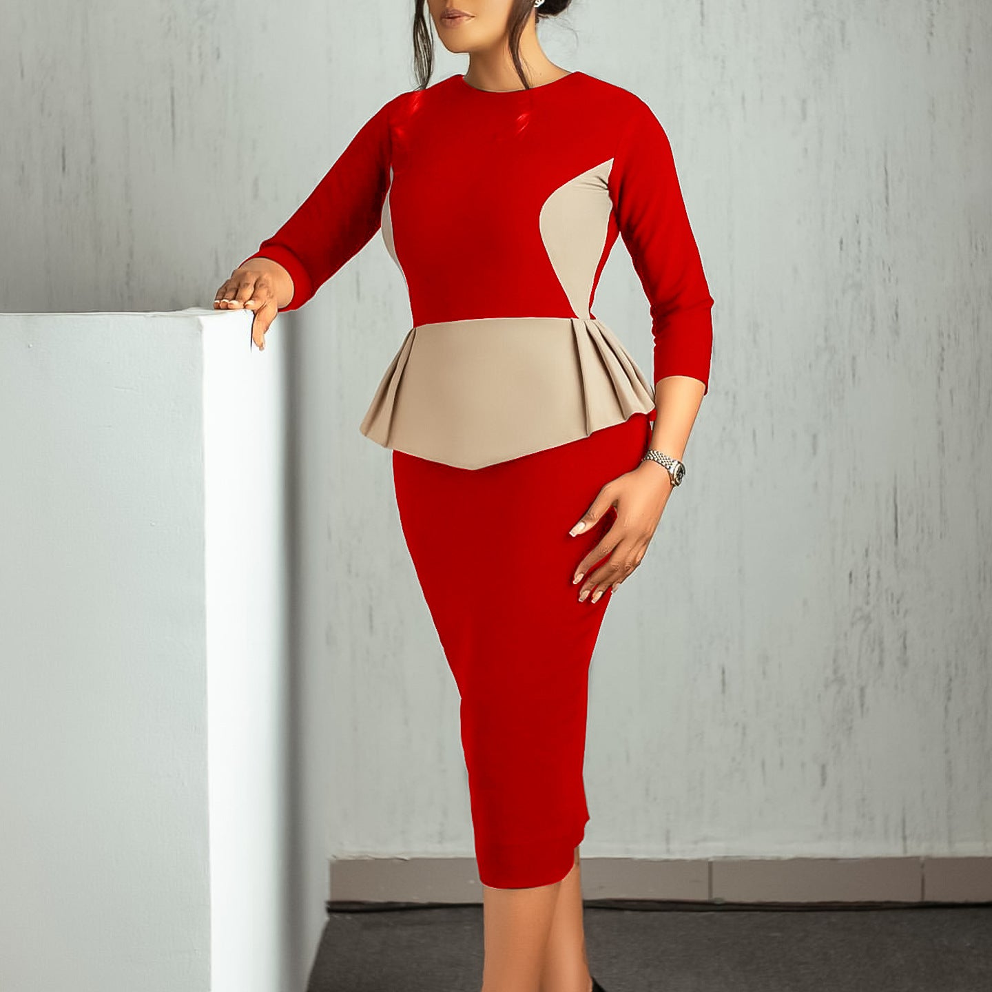 Women's Fashion Temperament Elegant Spliced Ol Sheath Dress
