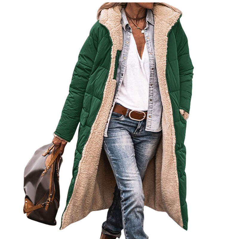 Solid Color Hooded Cotton Long Sleeve Coats