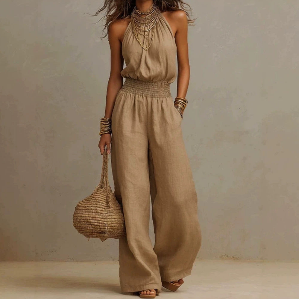 Durable Trendy Women's Sleeveless Linen Backless Women's Jumpsuit/clothing