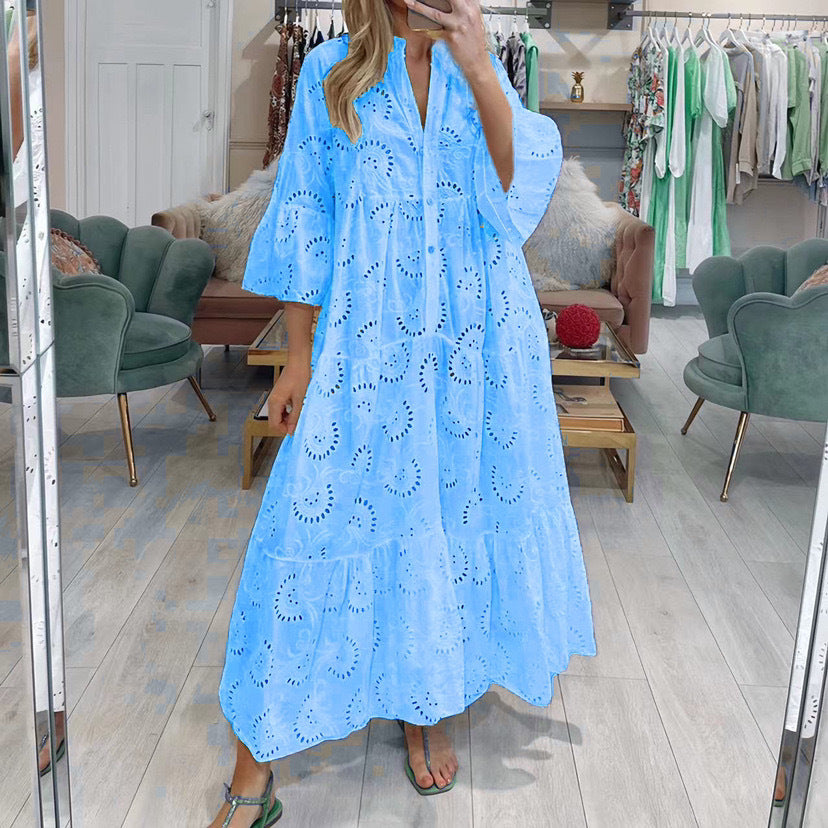 Women's Bell Sleeve Lace Solid Color Sexy Dresses