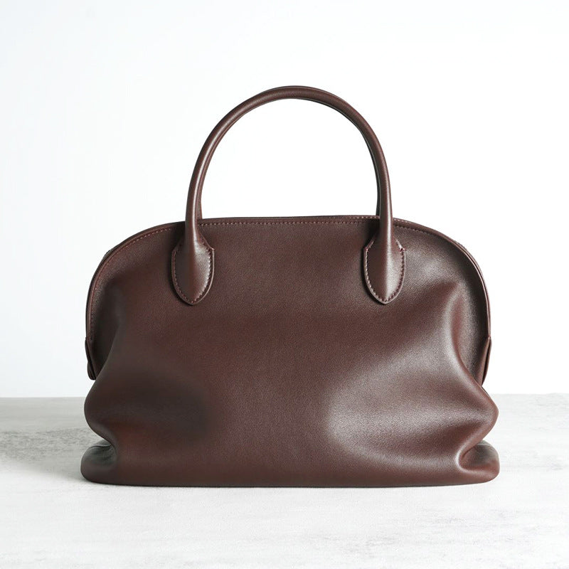 Women's Minimalist Style Bowling Inside Outside Leather Shell Handbags