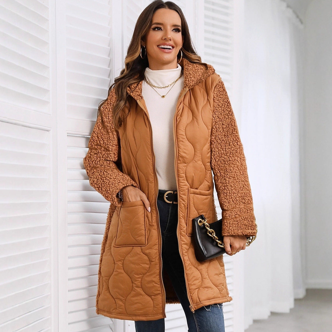Women's Flash Veet Loose Hooded Long Zipper Coats