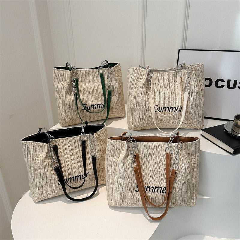 Women's Capacity Fashion Straw Letter Trendy Commuter Shoulder Bags