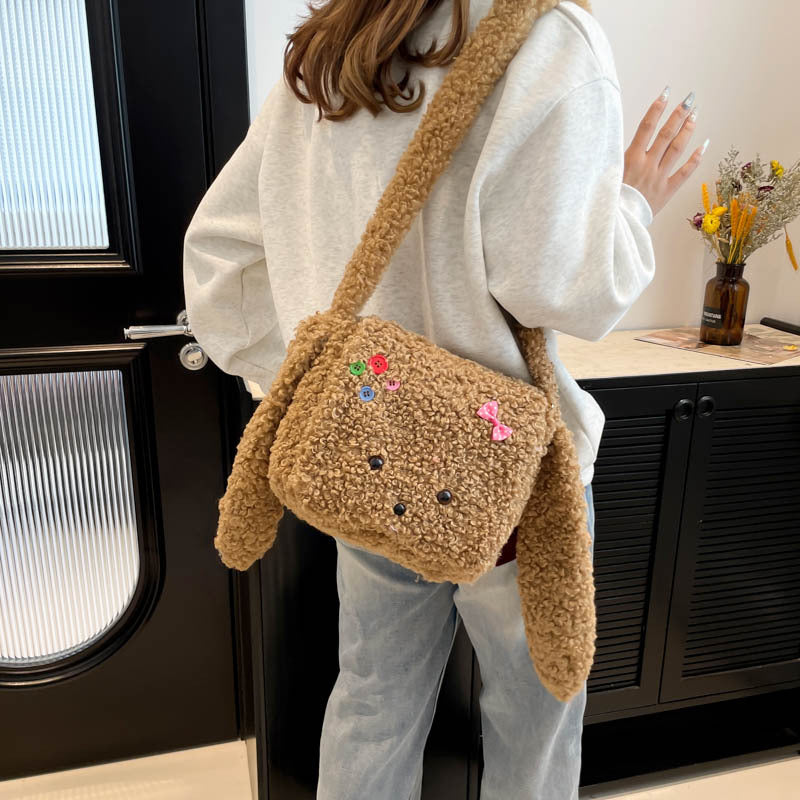 Cartoon Puppy Plush Cute Versatile Large Crossbody Bags