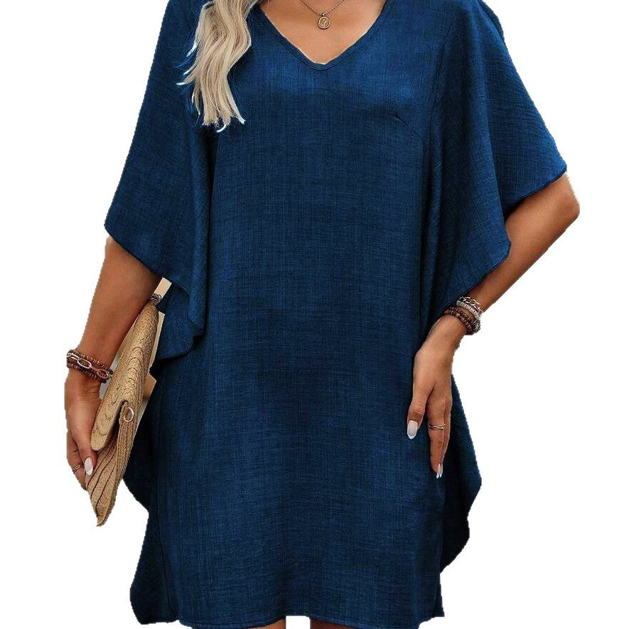 Women's Summer Solid Color Loose Lotus Leaf Dress