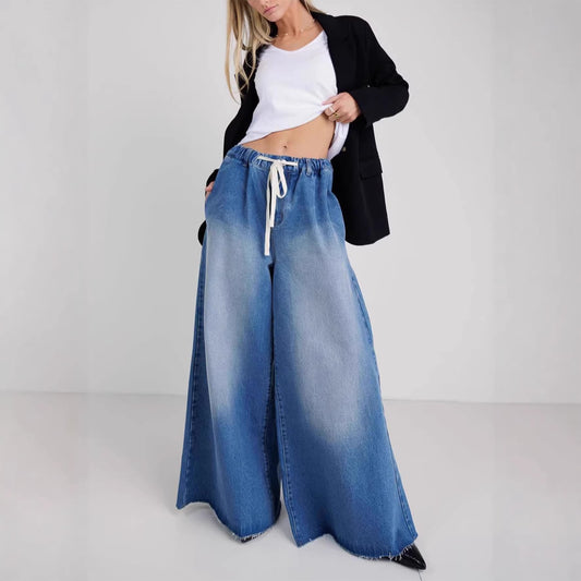 Women's Drawstring Elastic Waist Wide Leg Trousers Women's Jeans