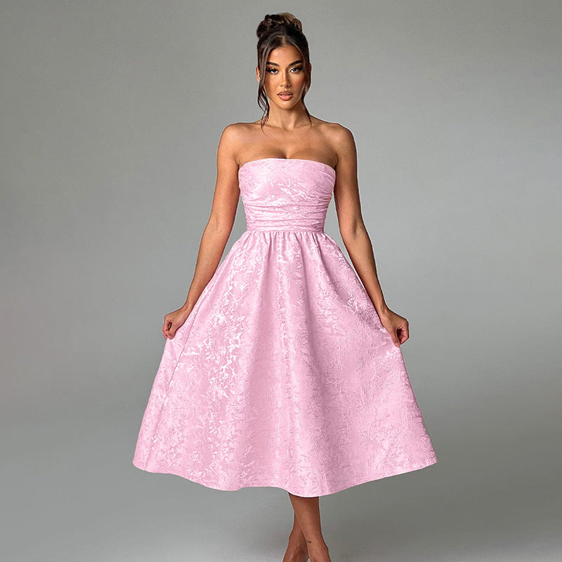 Women's Elegant Sexy Slim Jacquard Satin Tube Dresses