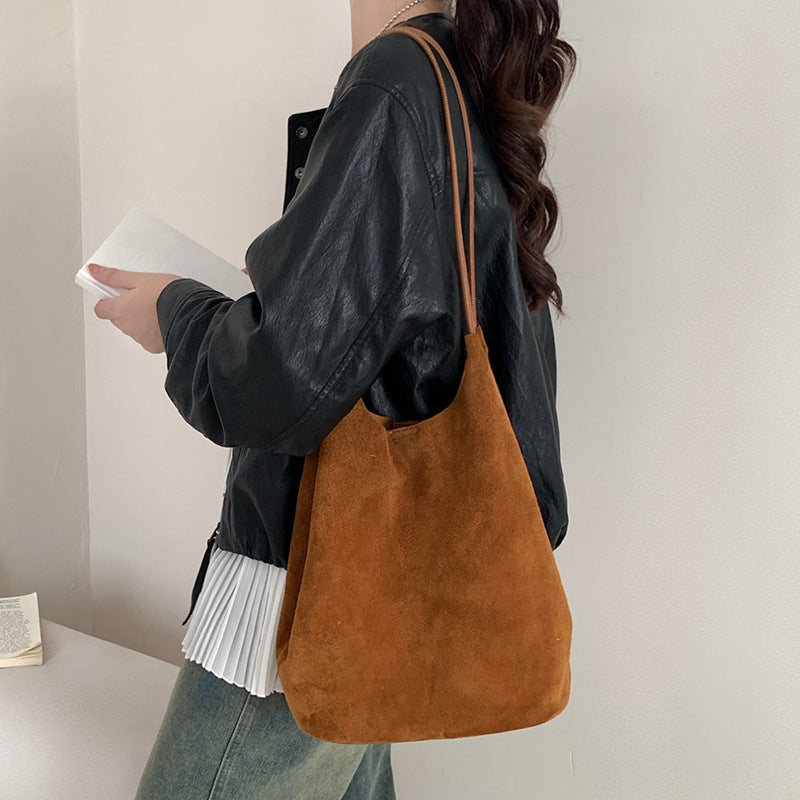 Capacity Leather Niche Retro Commuter Frosted Shoulder Bags