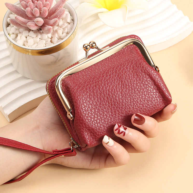 Women's Fashion Short Soft Lychee Pattern Zipper Multiple Slots Card Holder