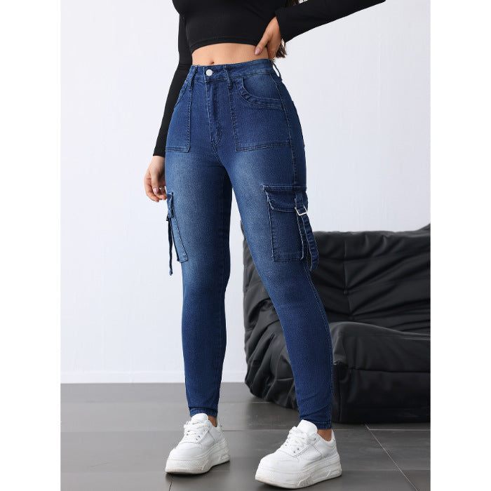 Women's Skinny Flip Elastic Casual Wear Tooling Jeans