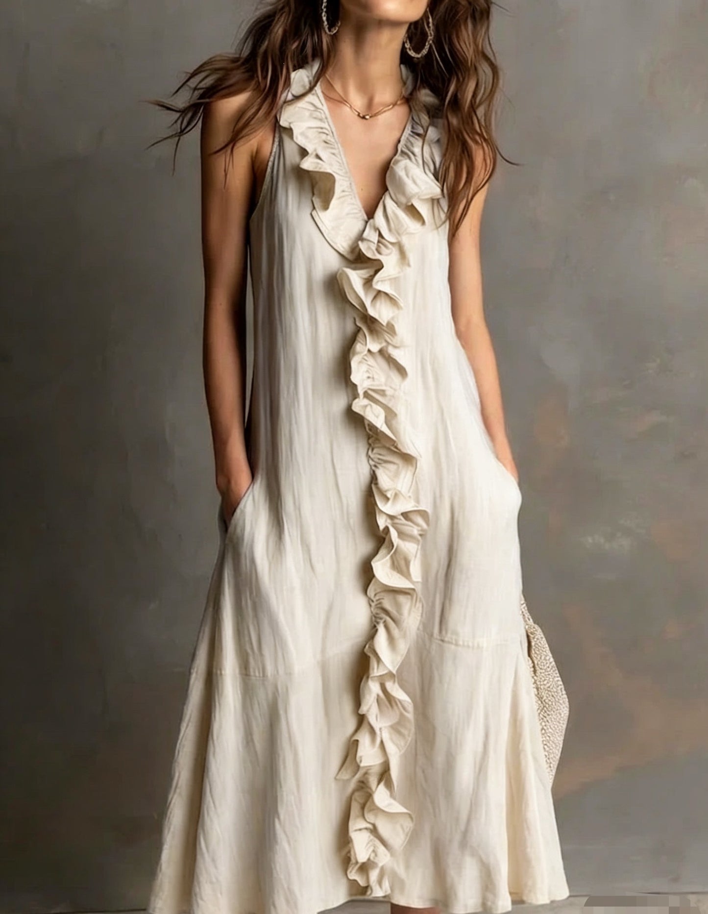 Women's Solid Color Sleeveless Cotton Linen Swing Dress