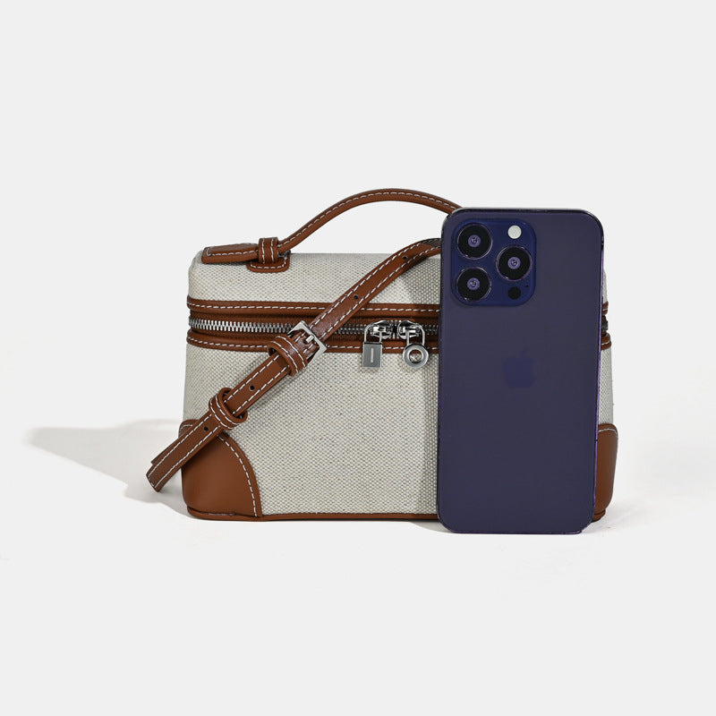 Women's Summer Cowhide With Canvas Lunch Small Square Bags