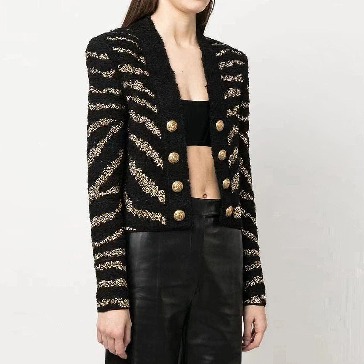 Women's Woolen Rhinestone Knitted Tup With Coats