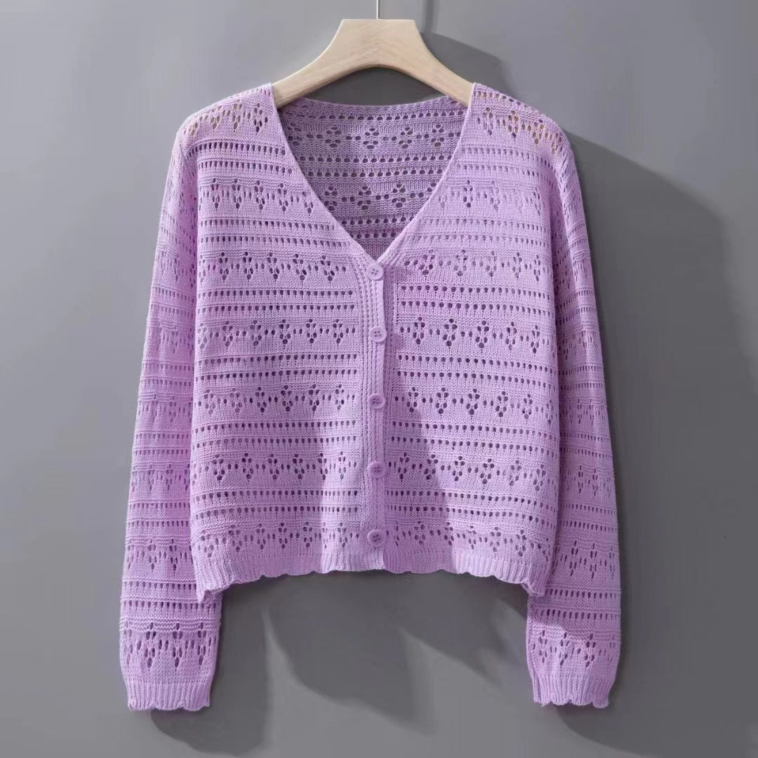 Women's Hollow Sun Protection Shawl Outer Match Long Sleeve Office Ice Women's T-shirt