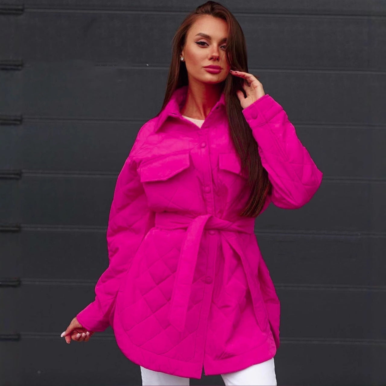 Women's Long Breasted Lapel Loose Warm Rhombus Coats