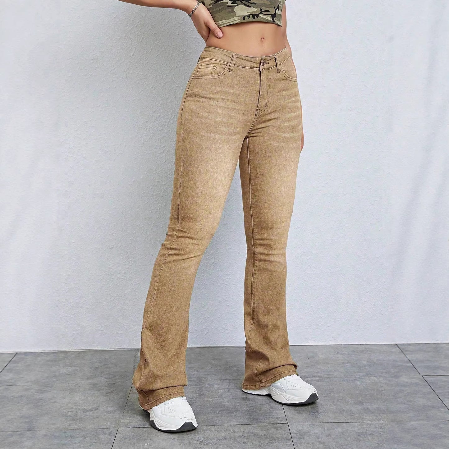 Women's Worn Street Slim Fashion Khaki Jeans