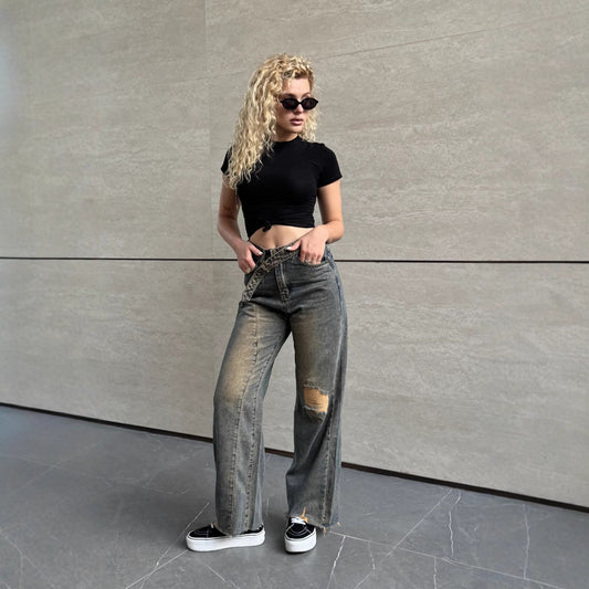 Worn Looking Washed-out Ripped Female Hot Jeans