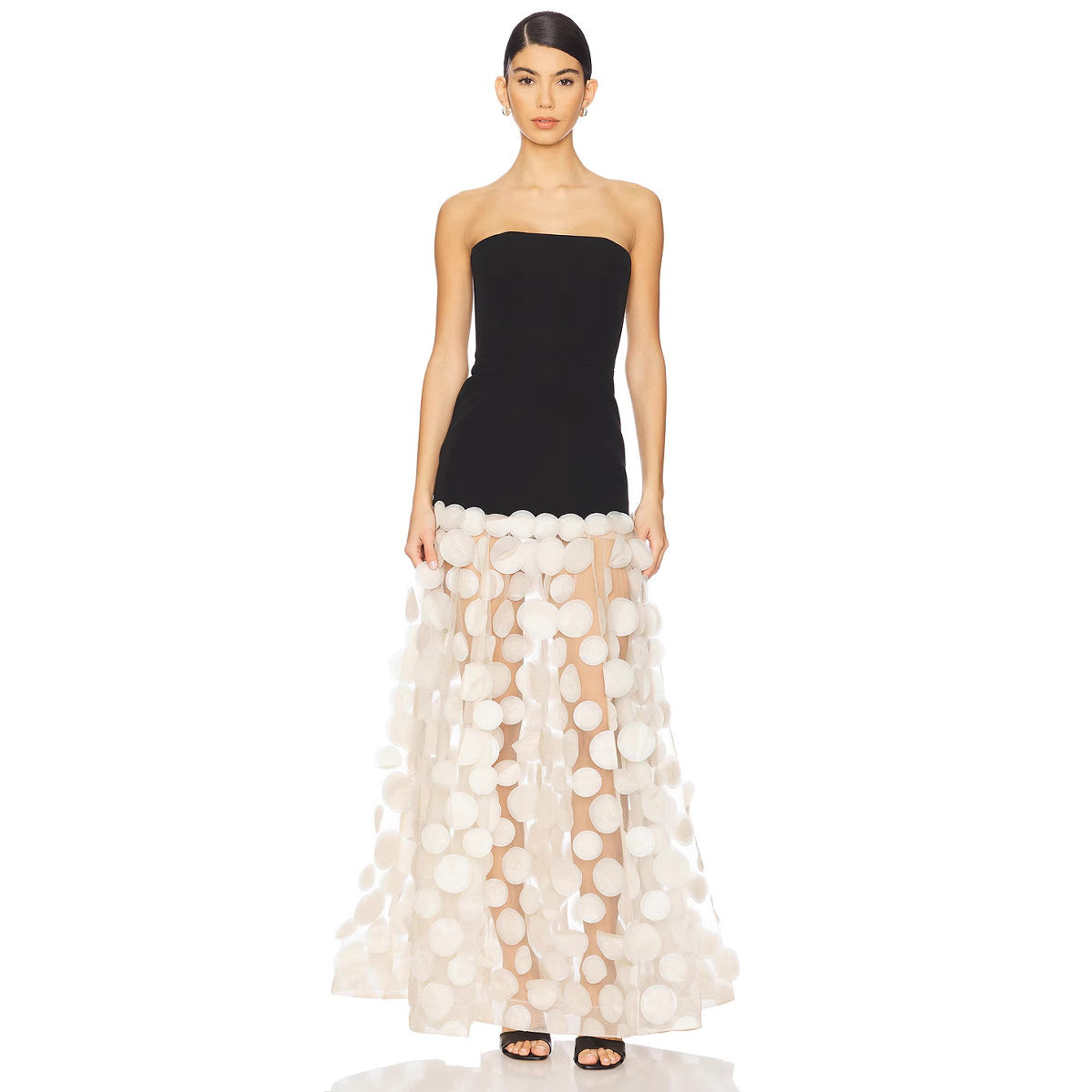 White Dot Mesh Long Dress Elegant Dresses