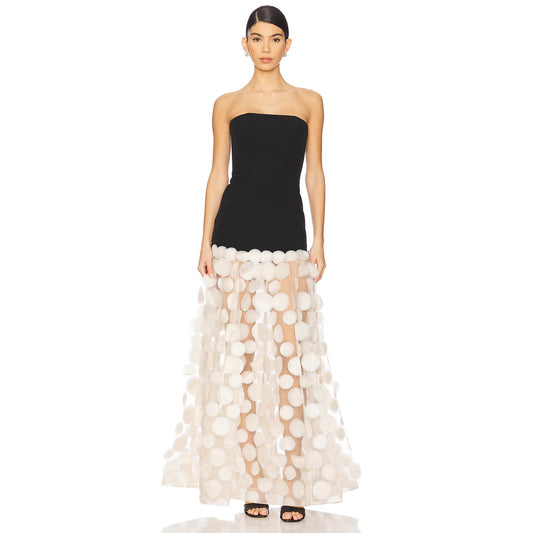 White Dot Mesh Long Dress Elegant Dresses