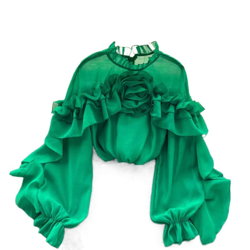 Women's Gauzy Shirt Pullover Pleated Niche Slim Tops