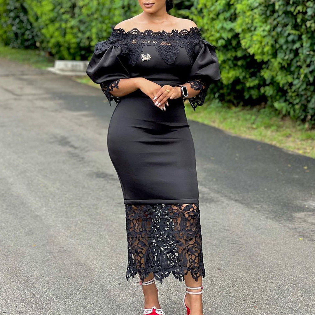 Women's Large Fashionable Elegant Lace Stitching Bridesmaid Dresses