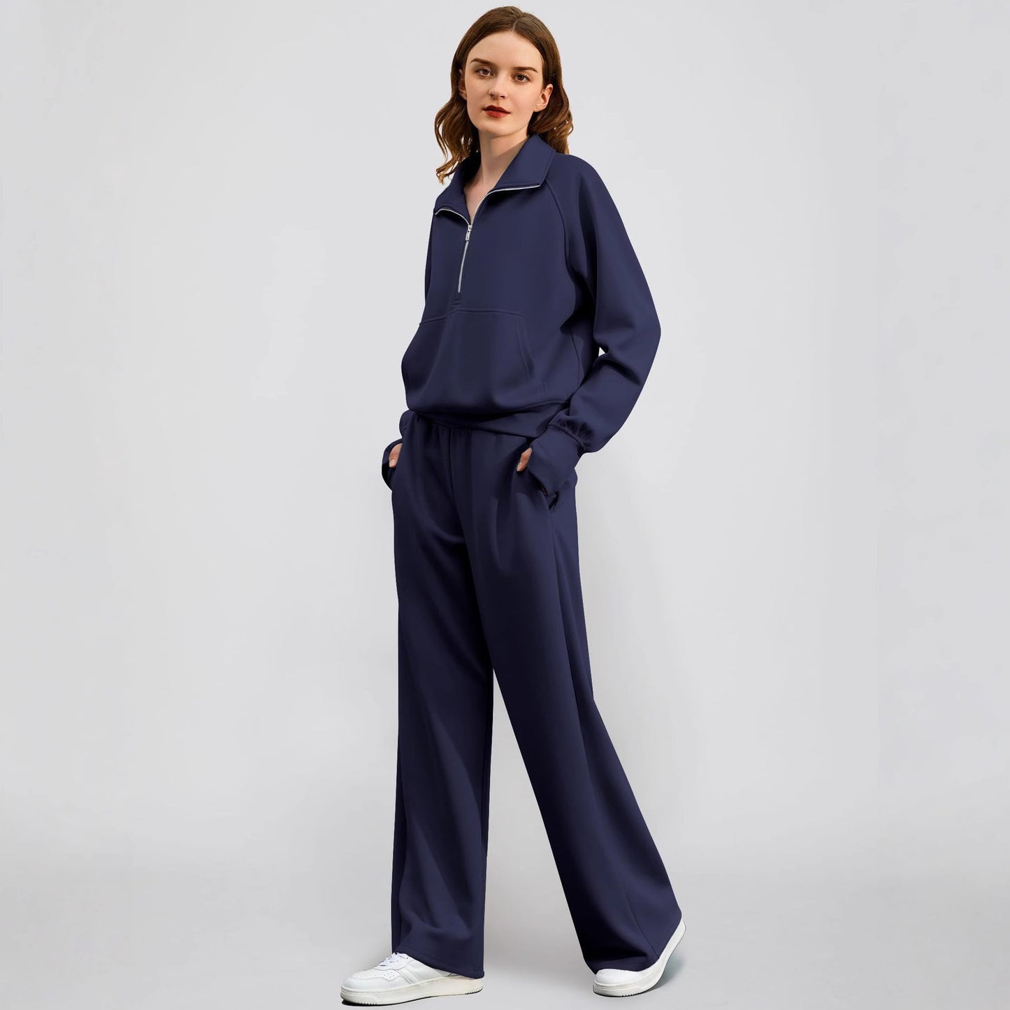 Women's Solid Color Long-sleeved Trousers Casual Sweatshirt Suits