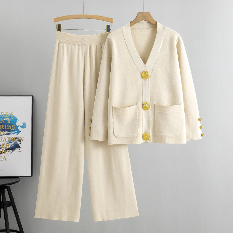 Women's Large Button Knitted Two-piece Loose Casual Suits
