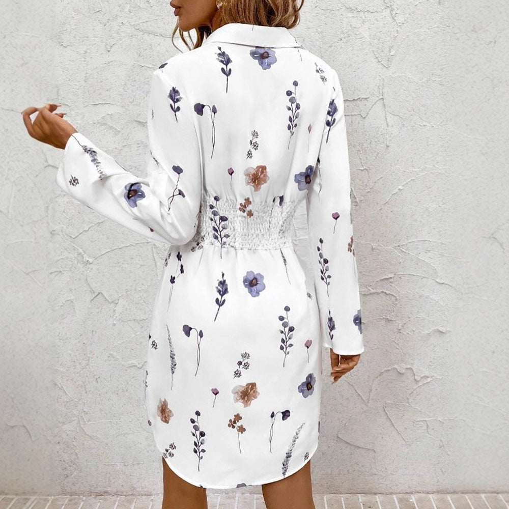 Women's Versatile Commuter Floral Print Shirt Dress Dresses