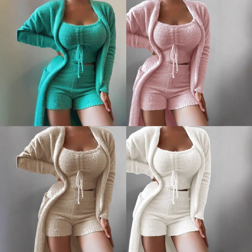 Women's Plush Three-piece Pajamas Set Leisure Home Fashion Casual Suit