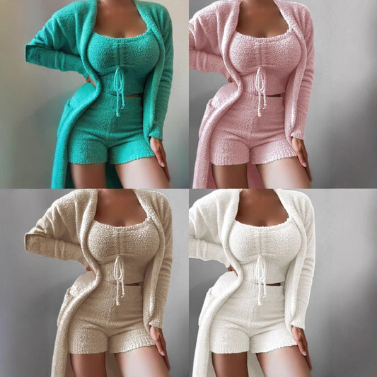 Women's Plush Three-piece Pajamas Set Leisure Home Fashion Casual Suit