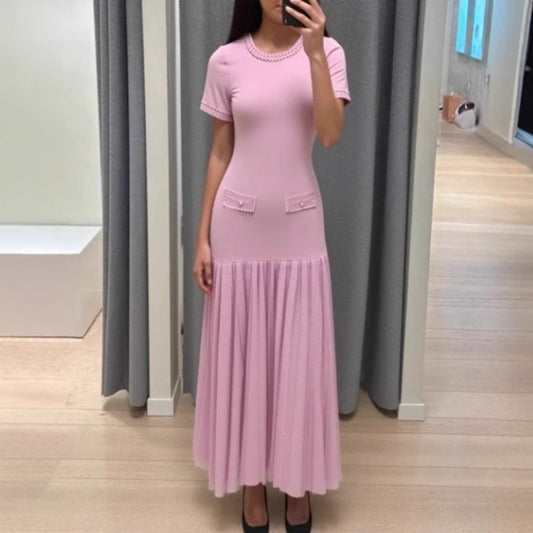 French Style Short-sleeved Elegant Dress Pearl Coats