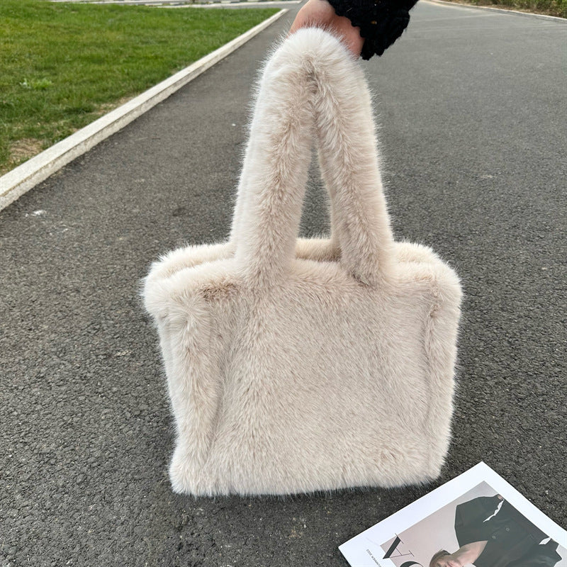 Large Capacity Imitation Fox Fur Portable Plush Handbags