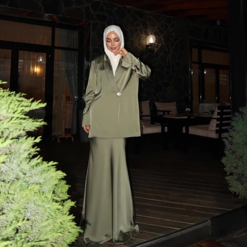 Attractive Arab Muslim Satin Shirt Spring Suits