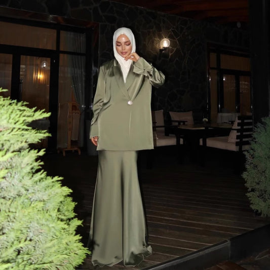 Attractive Arab Muslim Satin Shirt Spring Suits