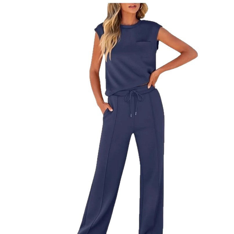 Women's Solid Color Sleeveless High Waist Trousers Suits