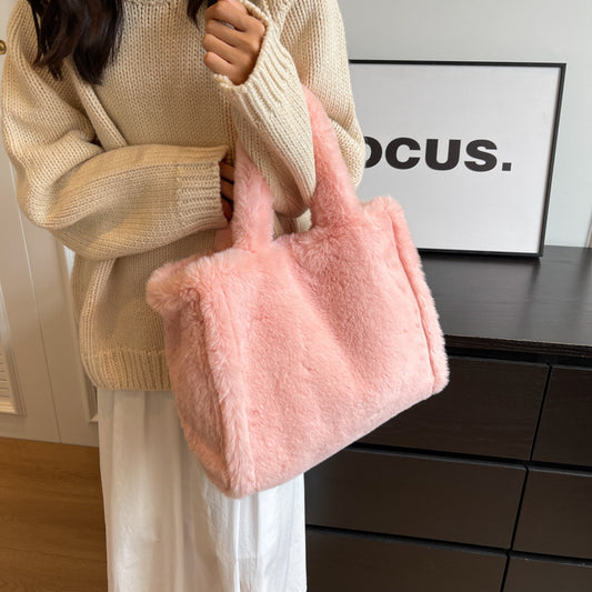 Style Fashionable Plush Large Capacity Furry Tote Bags