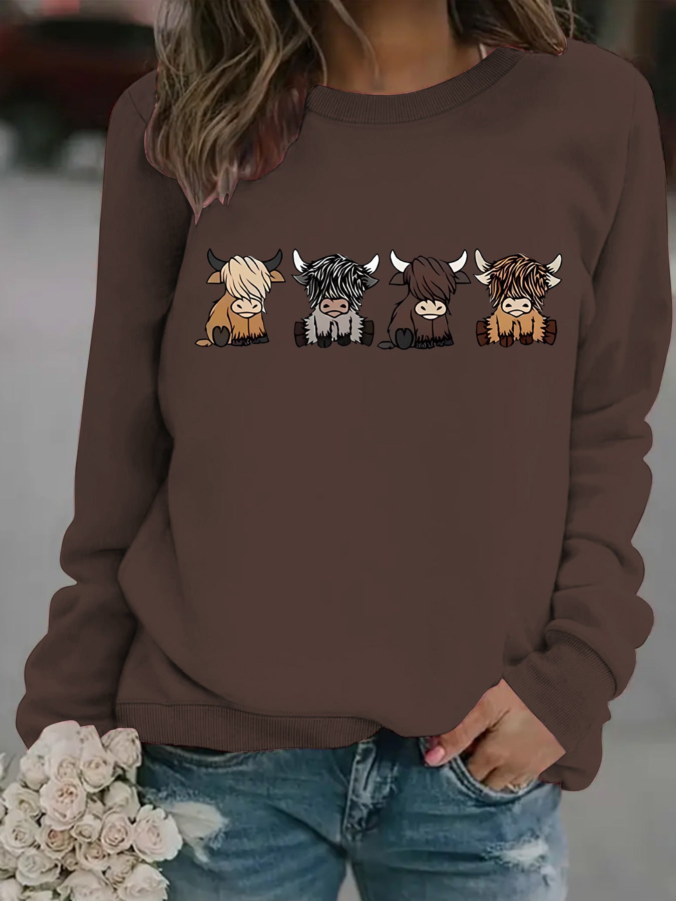 Women's Casual Long-sleeved Round Neck Four Calf Women's Sweater, Sweater