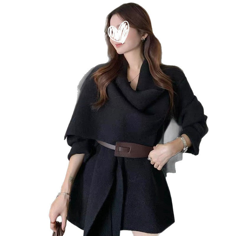 Women's Relaxed Atmosphere Scarf Collar Knitted Design Knitwear