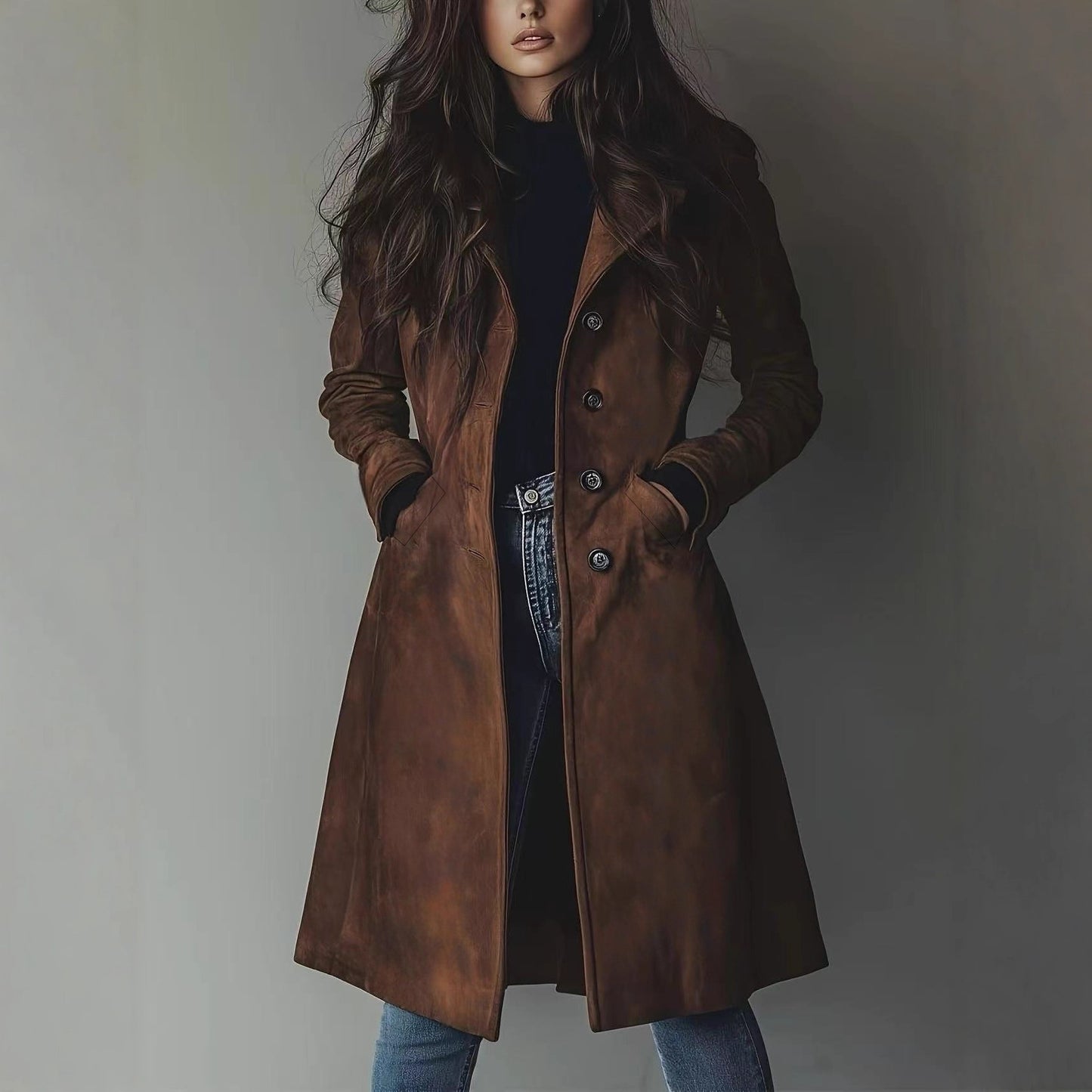 Comfort Casual Eye-catching Suede Extended Overcoat Coats