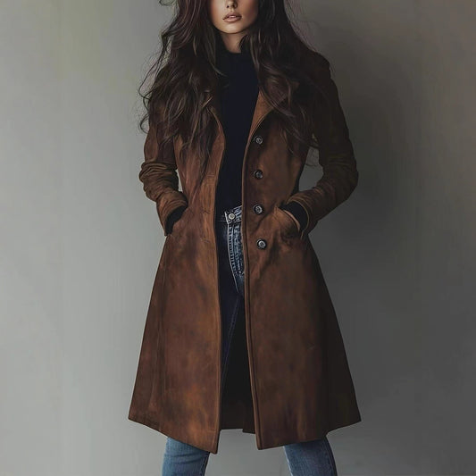 Comfort Casual Eye-catching Suede Extended Overcoat Coats