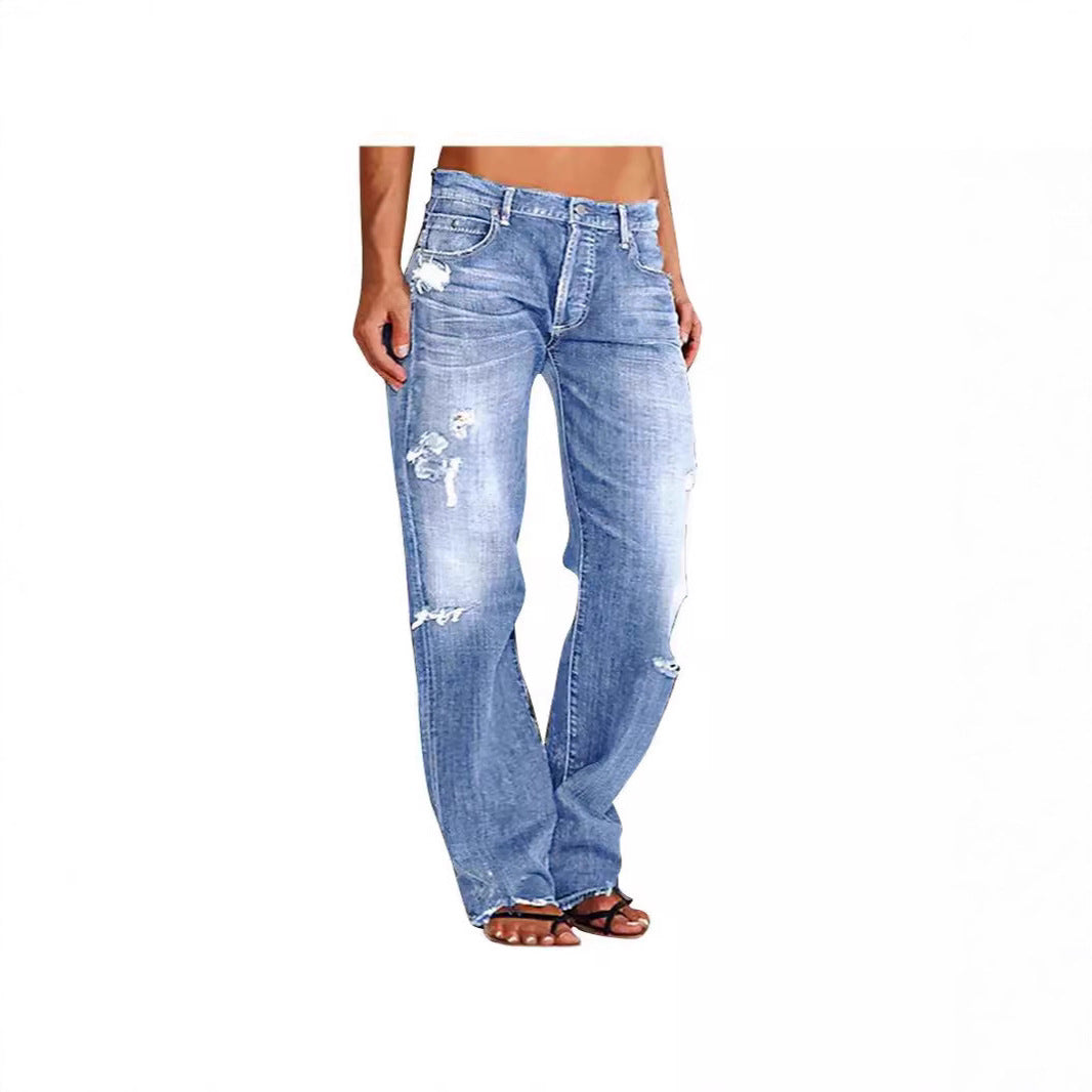Women's Denim Trousers Trendy Distressed Ripped Leisure Pants