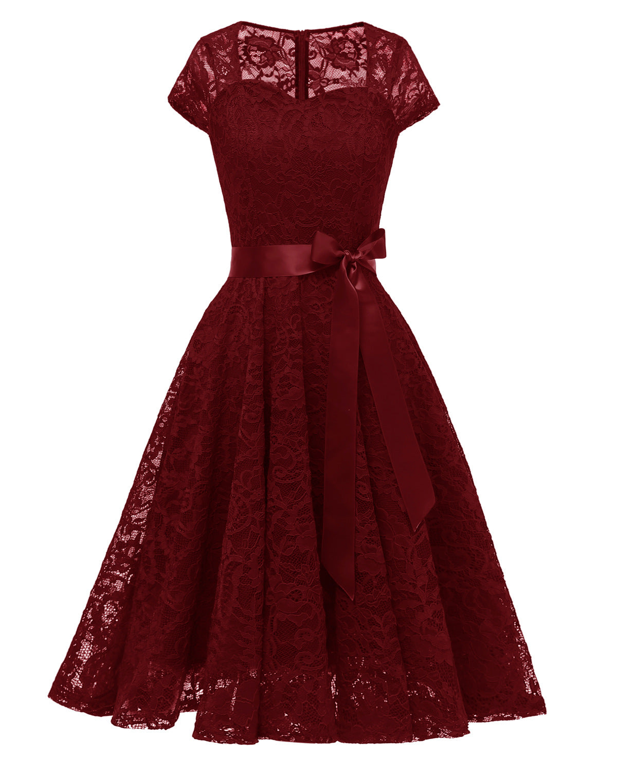 Women's Elegant Lady Mid-length Lace Short-sleeved Dress Dresses