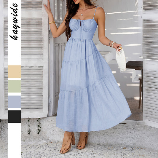 Women's Elegant Vacation Style Solid Color High Waist Dress